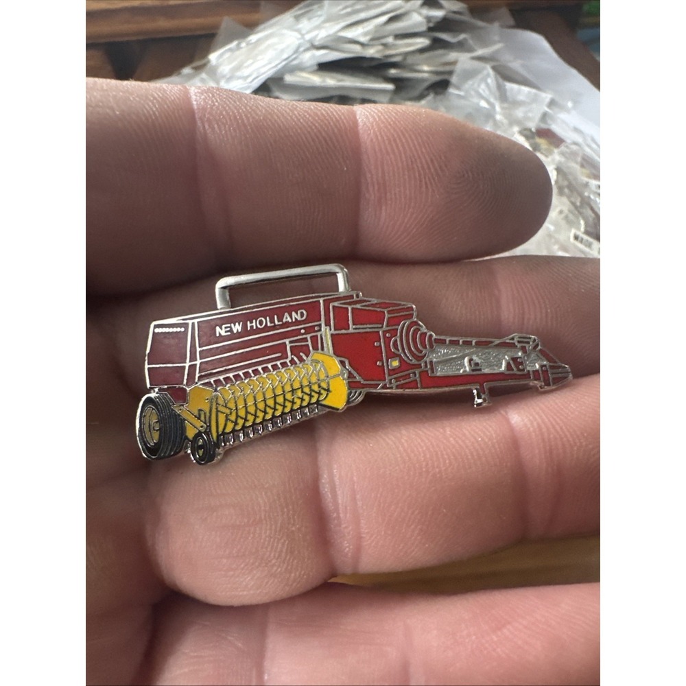 Vintage New Holland Farm Hay Baler Metal Key Chain Ring WATCH Fob